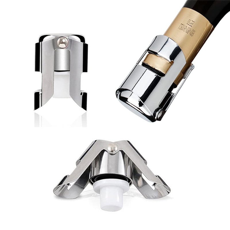 MIUVA 3 Pack Reusable Champagne Stoppers, Stainless Steel Wine Sparkling Bottle Cork Set with a Built In Sealing Plug,Sealer for Cava, Prosecco (Silver) - Image 1